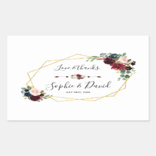 Merlot Navy Blue Floral Gold Lijst Wedding Rechthoekige Sticker