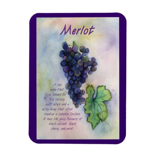 Merlot Raisins de vin Peinture Magnet d'art (Vertical)