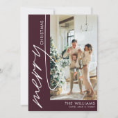 Merlot Red Moderne Foto Kerstmis Feestdagenkaart (Voorkant)