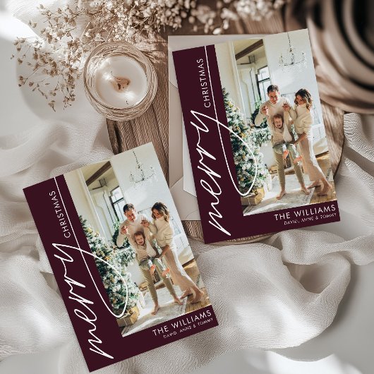 Merlot Red Moderne Foto Kerstmis Feestdagenkaart