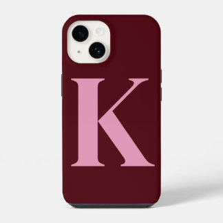 Merlot Roze Persoonlijk Monogram Ontwerp iPhone 14 Hoesje