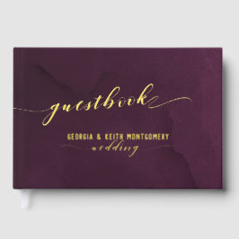 Merlot Waterverf Gold Script Elegant Wedding Gastenboek