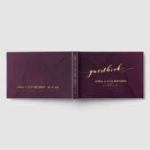 Merlot Waterverf Gold Script Elegant Wedding Gastenboek (Volledig)