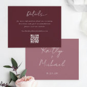 Merlot Wedding Modern Handschrift Details QR Code Informatiekaartje