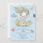 Mermaid 1er Anniversaire Fête Bleue Invitation (Devant)