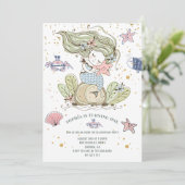 Mermaid 1er anniversaire fête Green Invitation (Debout devant)