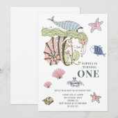 Mermaid 1er Anniversaire Fête Invitation (Devant / Derrière)