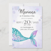 mermaid 1er anniversaire invitations fille (Devant)