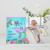 Mermaid 1st Birthday Foto Kaart (Staand voorkant)