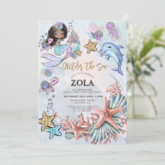 Mermaid 1st Birthday Party ONEder Zee Kaart (Staand voorkant)