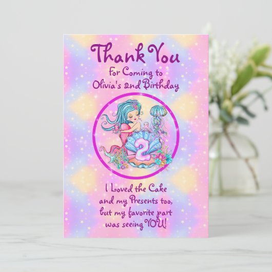 Mermaid 2e verjaardag: De verandering geeft Tekst Bedankkaart (Staand voorkant)