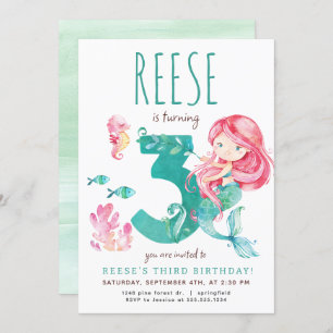 Mermaid 3e Invitation anniversaire
