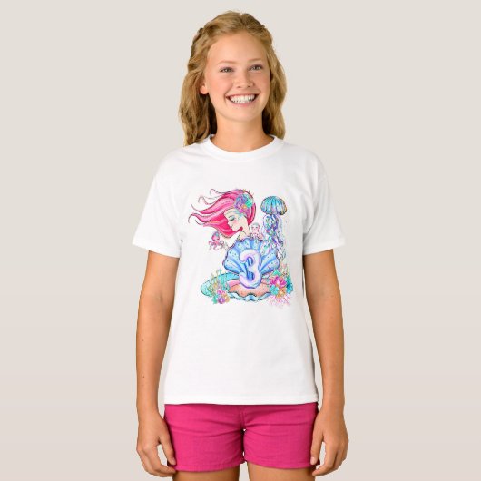 Mermaid 3rd Birthday-wijziging Geef tekst aan Pers T-shirt (Voorkant volledig)