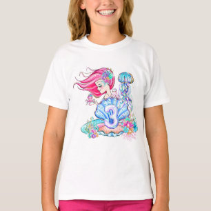 Mermaid 3rd Birthday-wijziging Geef tekst aan Pers T-shirt