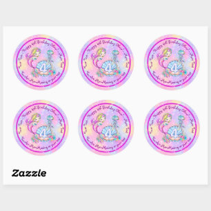 Mermaid 4th Birthday Change geeft Tekst aan Person Ronde Sticker