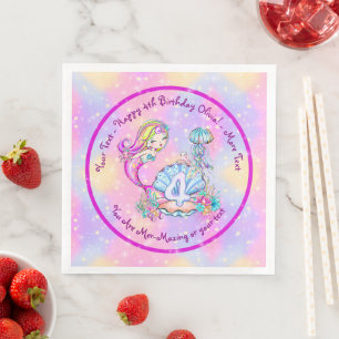Mermaid 4th Birthday Change geeft Tekst aan Person Servet