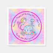 Mermaid 4th Birthday Change geeft Tekst aan Person Servet (Voorkant)
