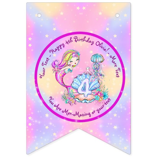 Mermaid 4th Birthday Change geeft Tekst aan Person Vlaggetjes (Tweede vlag)