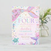 Mermaid 4Th Birthday Invitation (Debout devant)