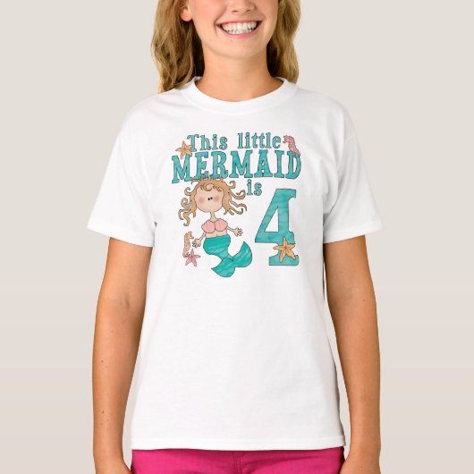 Mermaid 4th Birthday T-shirt (Voorkant)