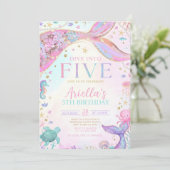 Mermaid 5Th Birthday Invitation (Debout devant)