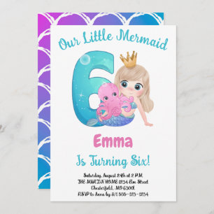 Mermaid 6e anniversaire Fête Invitation