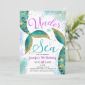 Mermaid 7e anniversaire Invitation de fête sous la (Debout devant)