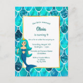 Mermaid 9e anniversaire invitation turquoise (Devant)