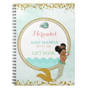 Mermaid African American Girl Peach Mint Gold Notitieboek