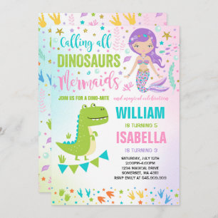 Mermaid and Dinosaur Birthday Invitation Magical Kaart