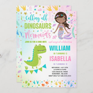 Mermaid and Dinosaur Birthday Invitation Magical Kaart
