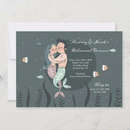 Mermaid and Her Man Invitation Kaart (Voorkant)