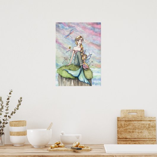 Mermaid and Little Fairy Poster Print (Keuken)