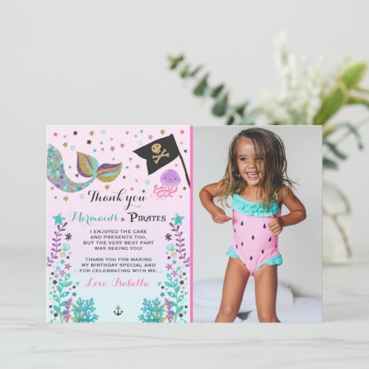 Mermaid and Pirate - Hartelijk dank voor uw kaart (Staand voorkant)