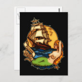 Mermaid and Pirate Ship Briefkaart (Voorkant / Achterkant)