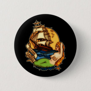 Mermaid and Pirate Ship Ronde Button 5,7 Cm