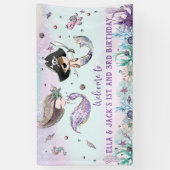 Mermaid and Pirate under the Zee Birthday Backdrop Spandoek (Verticaal)