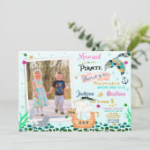 Mermaid and Pirate verjaardagsuitnodiging Boy Girl Kaart (Staand voorkant)