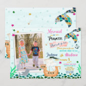 Mermaid and Pirate verjaardagsuitnodiging Boy Girl Kaart (Voorkant / Achterkant)