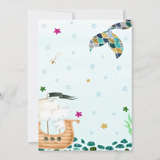 Mermaid and Pirate verjaardagsuitnodiging Boy Girl Kaart (Achterkant)