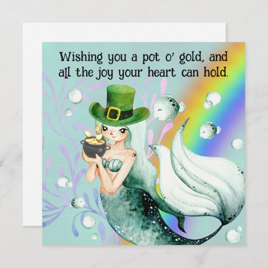 Mermaid and Pot o'Gold St. Patrick's Day Card (Voorkant / Achterkant)