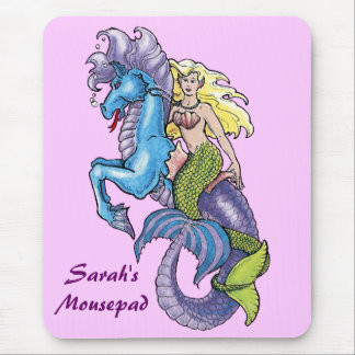 Mermaid and Seahorse Waterverf Mousepad Muismat