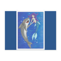 Mermaid and Shark Friends Briefkaart