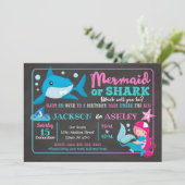 Mermaid and Shark Joint Birthday Invitation Kaart (Staand voorkant)