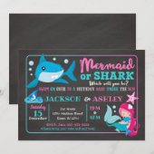 Mermaid and Shark Joint Birthday Invitation Kaart (Voorkant / Achterkant)