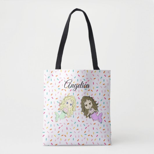 Mermaid and Snoep Sprinkles Personalized Canvas ta Draagtas (Voorkant)