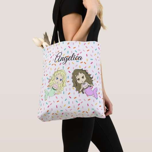 Mermaid and Snoep Sprinkles Personalized Canvas ta Draagtas (Dichtbij)