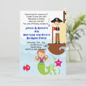 Mermaid and the Pirate Brithday Invitation Kaart (Staand voorkant)