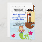 Mermaid and the Pirate Brithday Invitation Kaart (Voorkant / Achterkant)