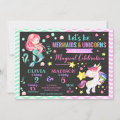Mermaid and Unicorn Joint Birthday Invitation Kaart (Voorkant)